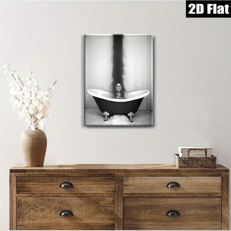 2D flat 1pc Woman in Tub Dramatic Hair Surreal Portrait Bathroom Wall Art Home Decor Living Room Bedroom Modern Farmhouse Gallery Wrapped Canvas Prints