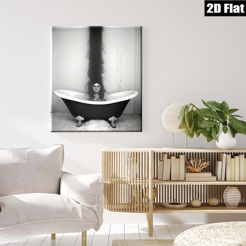 2D flat 1pc Woman in Tub Dramatic Hair Surreal Portrait Bathroom Wall Art Home Decor Living Room Bedroom Modern Farmhouse Gallery Wrapped Canvas Prints
