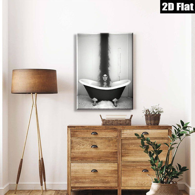 2D flat 1pc Woman in Tub Dramatic Hair Surreal Portrait Bathroom Wall Art Home Decor Living Room Bedroom Modern Farmhouse Gallery Wrapped Canvas Prints