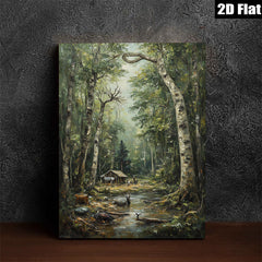 2D flat 1pc Woodland Cabin Path Serene Forest Landscape Wall Decor For Living Room Bedroom Home Office Gallery Wrapped Canvas Prints Modern Farmhouse Rustic Style Cozy Aesthetic