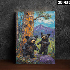 2D flat 1pc Woodland Cubs Playful Bears Forest Wildlife Wall Art Canvas Prints for Living Room Bedroom Decor Farmhouse Style Rustic Charm