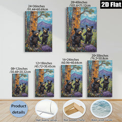 2D flat 1pc Woodland Cubs Playful Bears Forest Wildlife Wall Art Canvas Prints for Living Room Bedroom Decor Farmhouse Style Rustic Charm