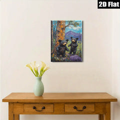 2D flat 1pc Woodland Cubs Playful Bears Forest Wildlife Wall Art Canvas Prints for Living Room Bedroom Decor Farmhouse Style Rustic Charm