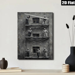 2D flat 1pc Workers on Scaffolding Industrial Cityscape Wall Art Modern Farmhouse Living Room Decor Gallery Wrapped Canvas Prints Bedroom Artwork Trending Now