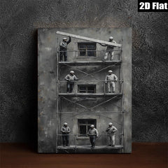2D flat 1pc Workers on Scaffolding Industrial Cityscape Wall Art Modern Farmhouse Living Room Decor Gallery Wrapped Canvas Prints Bedroom Artwork Trending Now