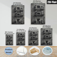 2D flat 1pc Workers on Scaffolding Industrial Cityscape Wall Art Modern Farmhouse Living Room Decor Gallery Wrapped Canvas Prints Bedroom Artwork Trending Now