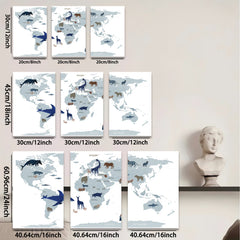 2D flat 1pc World Animals Map Kids Room Decor Playroom Wall Art Nursery Prints Boho Farmhouse Living Room Gallery Wrapped Canvas Art