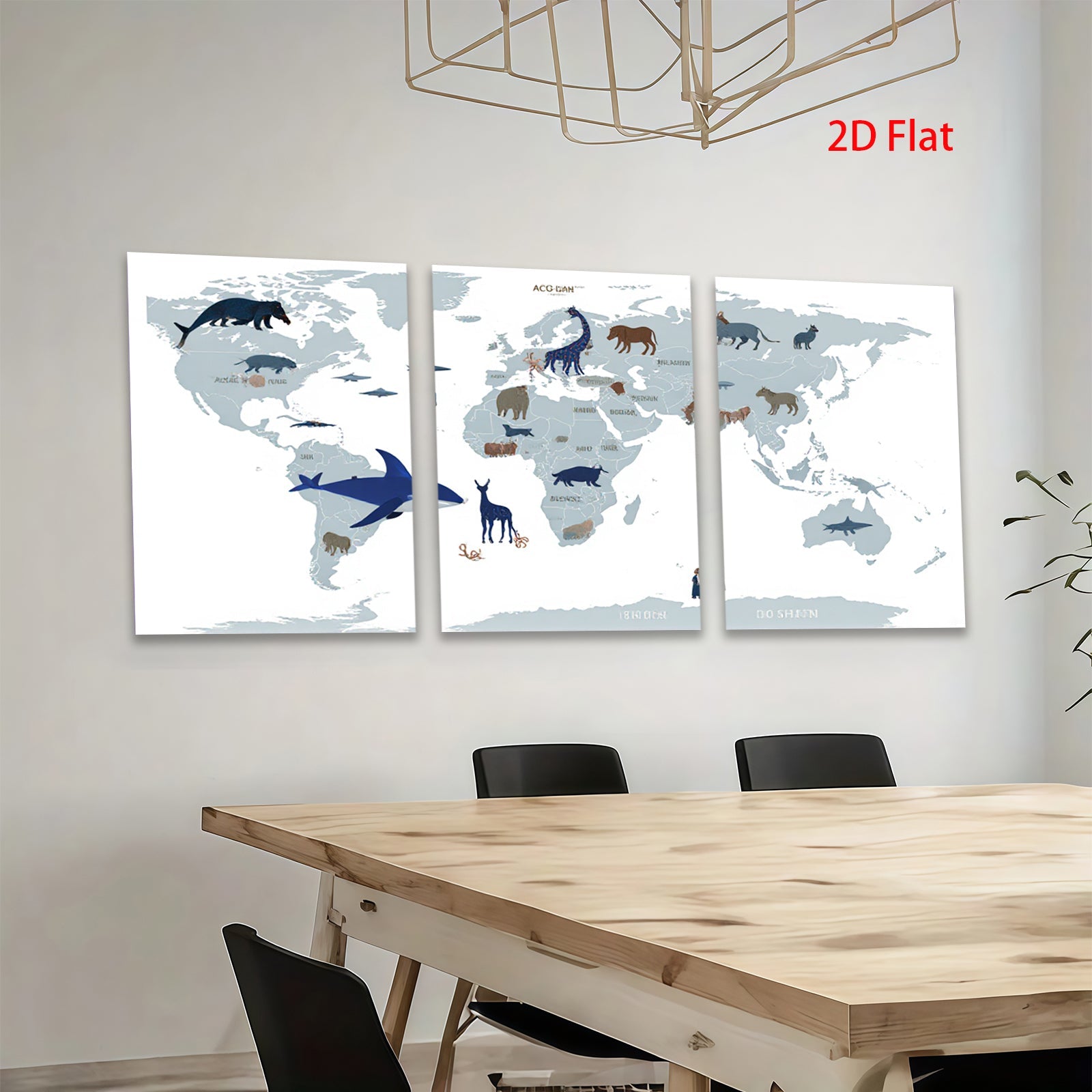 2D flat 1pc World Animals Map Kids Room Decor Playroom Wall Art Nursery Prints Boho Farmhouse Living Room Gallery Wrapped Canvas Art