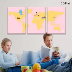 2D flat 1pc World Animals Map Kids Room Decor Playroom Wall Art Nursery Prints Modern Home Decorations Gallery Wrapped Canvas Prints Bedroom Living Room