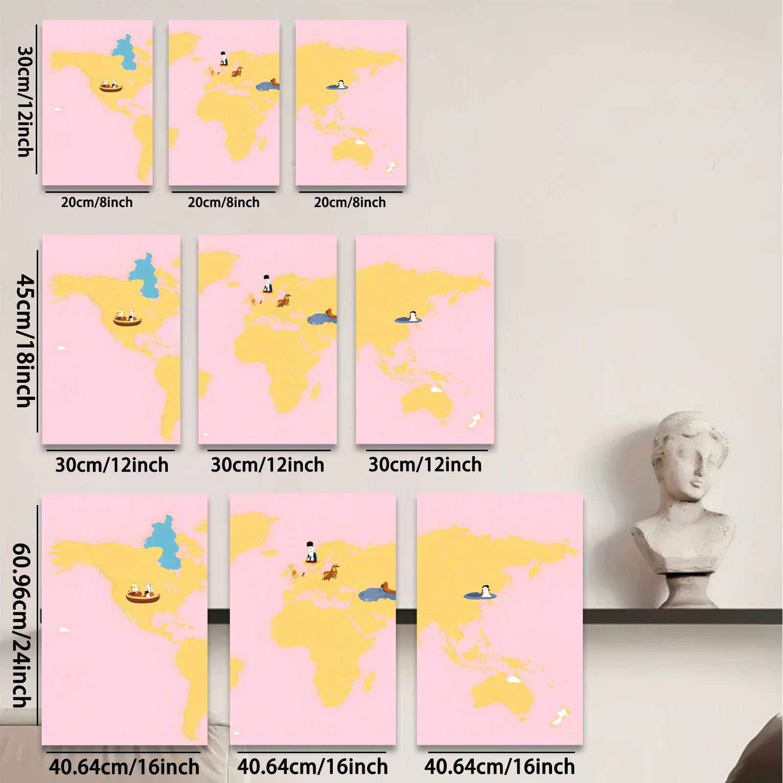 2D flat 1pc World Animals Map Kids Room Decor Playroom Wall Art Nursery Prints Modern Home Decorations Gallery Wrapped Canvas Prints Bedroom Living Room