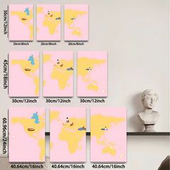 2D flat 1pc World Animals Map Kids Room Decor Playroom Wall Art Nursery Prints Modern Home Decorations Gallery Wrapped Canvas Prints Bedroom Living Room