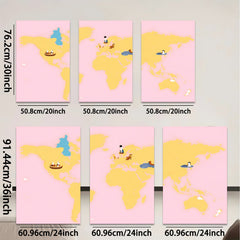 2D flat 1pc World Animals Map Kids Room Decor Playroom Wall Art Nursery Prints Modern Home Decorations Gallery Wrapped Canvas Prints Bedroom Living Room
