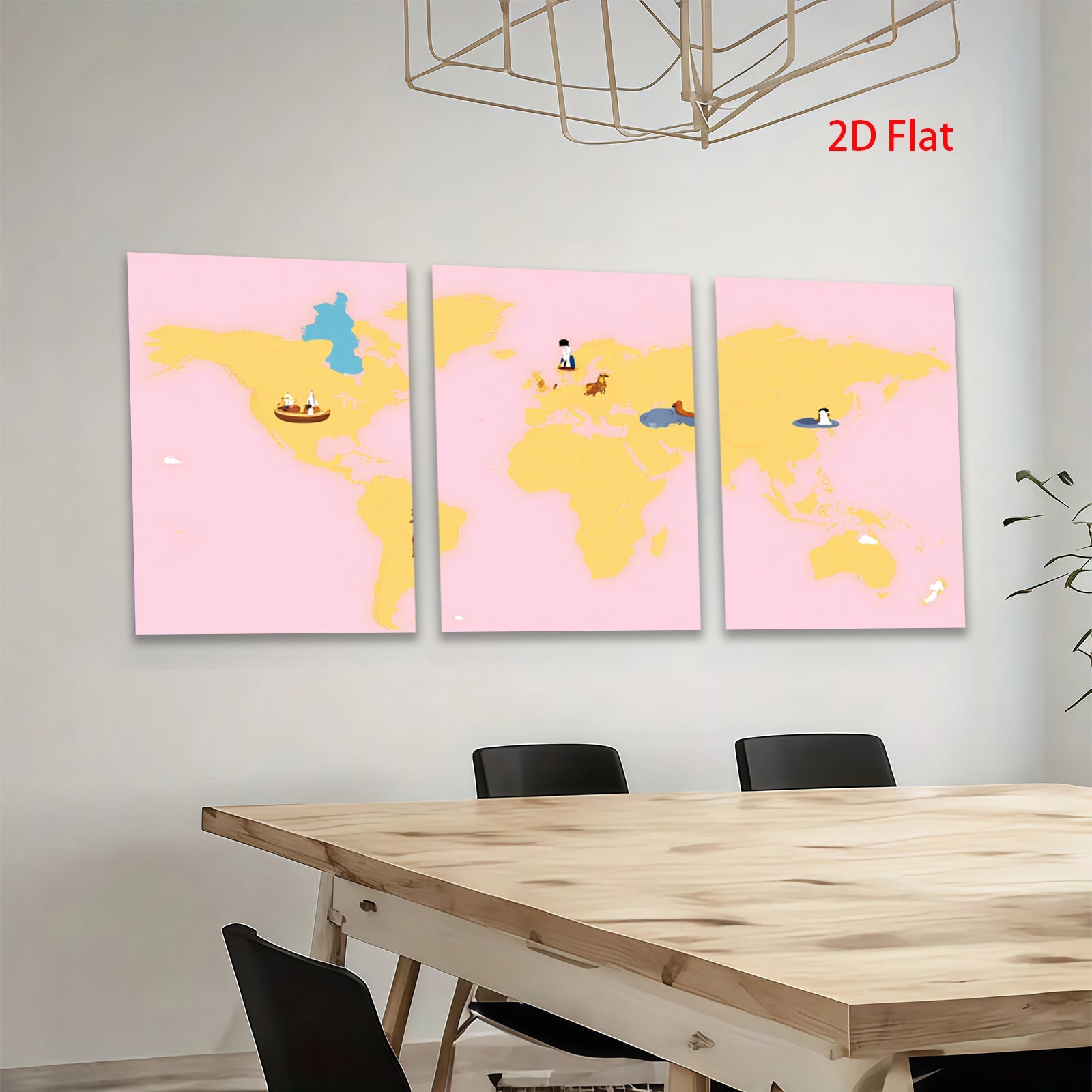 2D flat 1pc World Animals Map Kids Room Decor Playroom Wall Art Nursery Prints Modern Home Decorations Gallery Wrapped Canvas Prints Bedroom Living Room
