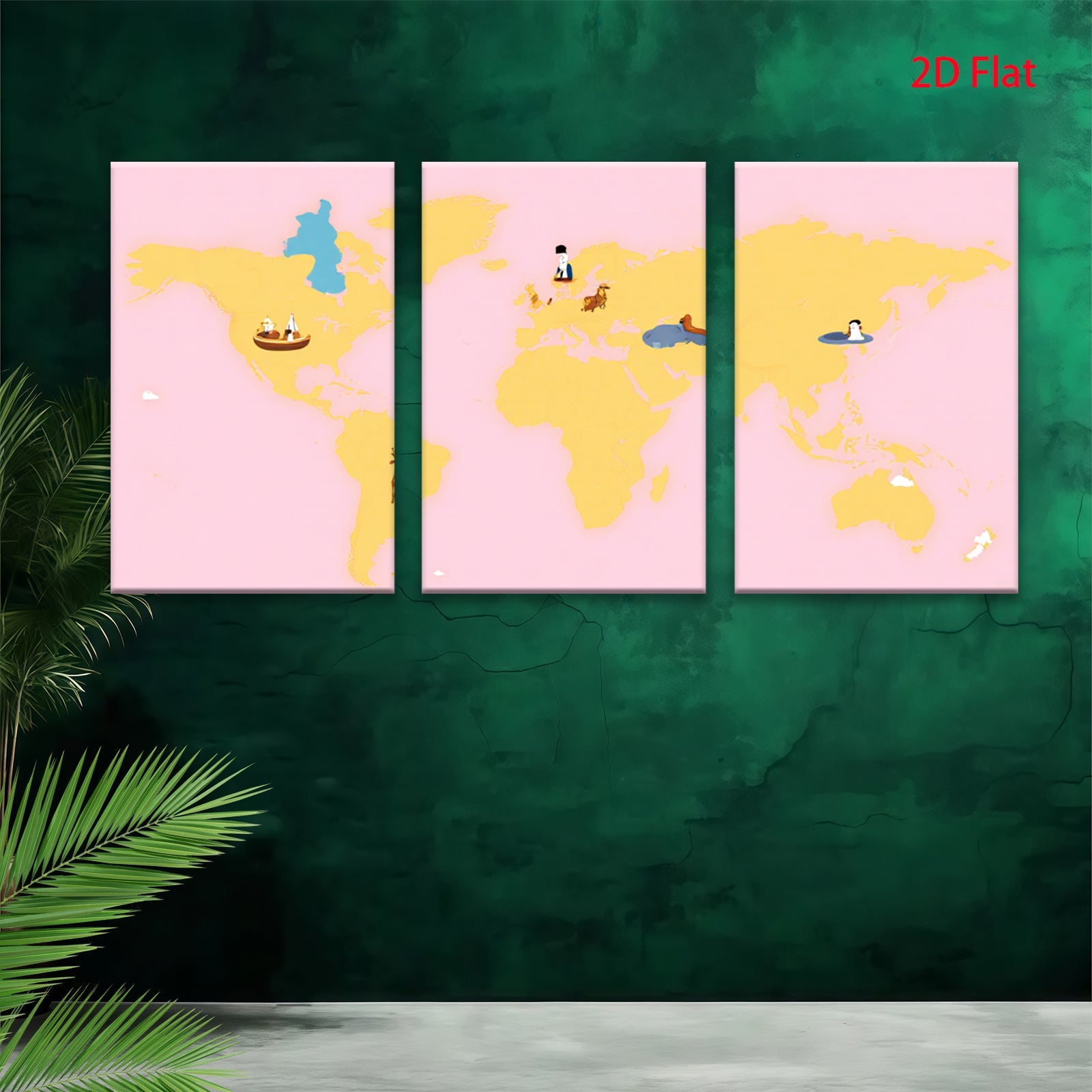 2D flat 1pc World Animals Map Kids Room Decor Playroom Wall Art Nursery Prints Modern Home Decorations Gallery Wrapped Canvas Prints Bedroom Living Room