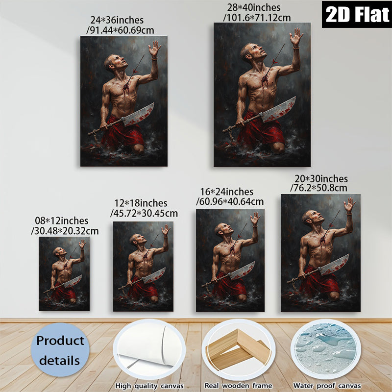 2D flat 1pc Wounded Warrior Dramatic Red Canvas Wall Art for Living Room Bedroom Modern Farmhouse Decor Gallery Wrapped Ready to Hang