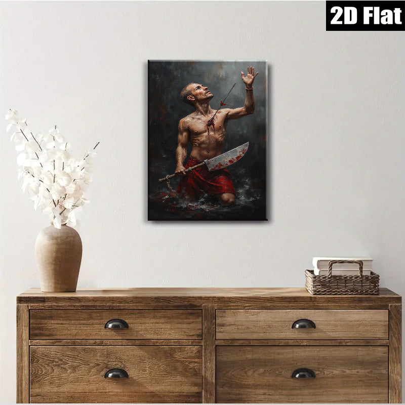 2D flat 1pc Wounded Warrior Dramatic Red Canvas Wall Art for Living Room Bedroom Modern Farmhouse Decor Gallery Wrapped Ready to Hang