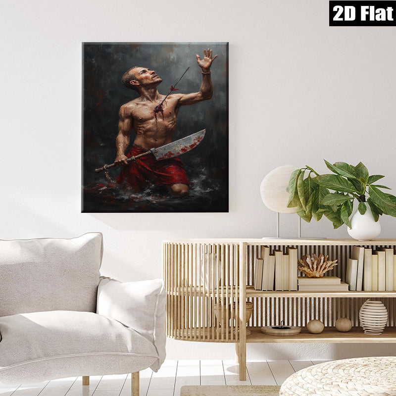 2D flat 1pc Wounded Warrior Dramatic Red Canvas Wall Art for Living Room Bedroom Modern Farmhouse Decor Gallery Wrapped Ready to Hang