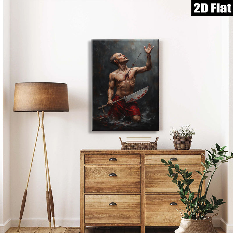 2D flat 1pc Wounded Warrior Dramatic Red Canvas Wall Art for Living Room Bedroom Modern Farmhouse Decor Gallery Wrapped Ready to Hang