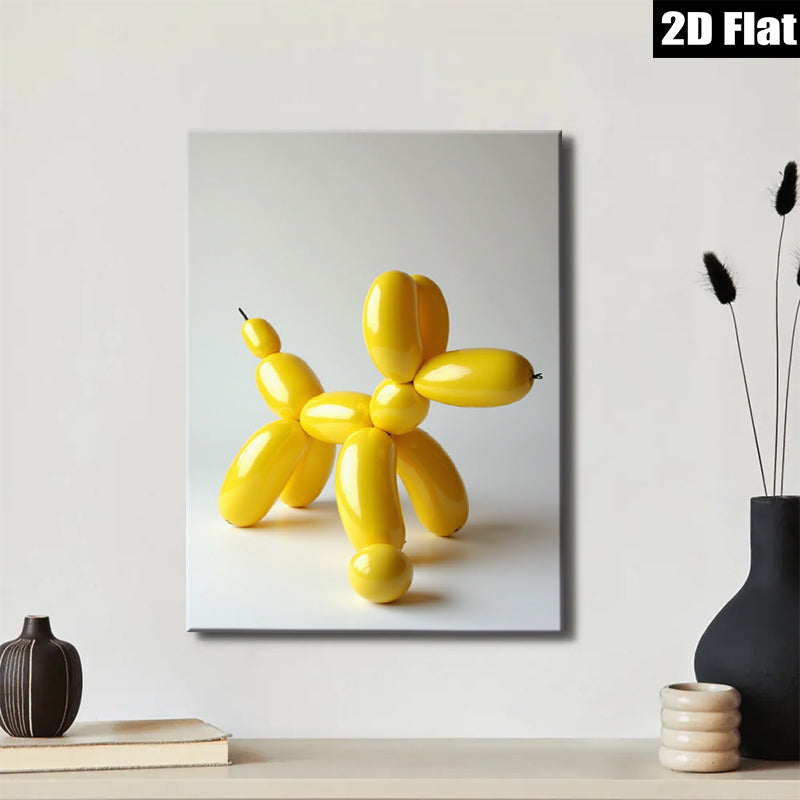 2D flat 1pc Yellow Balloon Dog Modern Art Wall Decor Living Room Bedroom Canvas Prints Farmhouse Aesthetic Gallery Wrapped Ready To Hang Teal Gold Gray