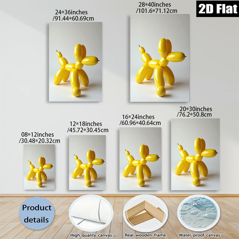 2D flat 1pc Yellow Balloon Dog Modern Art Wall Decor Living Room Bedroom Canvas Prints Farmhouse Aesthetic Gallery Wrapped Ready To Hang Teal Gold Gray
