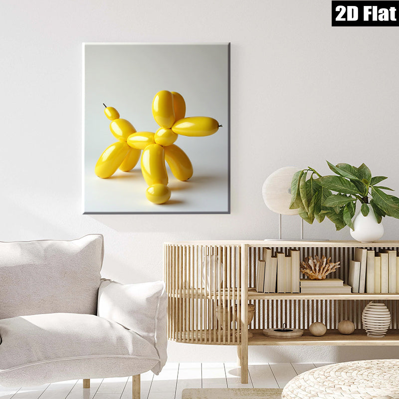 2D flat 1pc Yellow Balloon Dog Modern Art Wall Decor Living Room Bedroom Canvas Prints Farmhouse Aesthetic Gallery Wrapped Ready To Hang Teal Gold Gray
