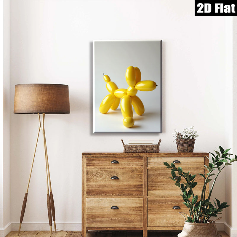2D flat 1pc Yellow Balloon Dog Modern Art Wall Decor Living Room Bedroom Canvas Prints Farmhouse Aesthetic Gallery Wrapped Ready To Hang Teal Gold Gray