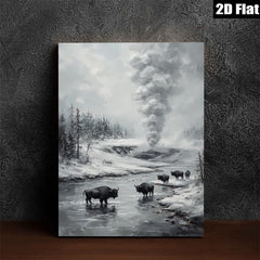2D flat 1pc Yellowstone Bison Winter Landscape Wall Art Canvas Prints for Living Room Bedroom Home Decor Farmhouse Style Rustic Gallery Wrapped