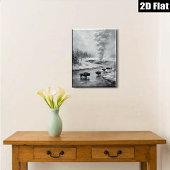 2D flat 1pc Yellowstone Bison Winter Landscape Wall Art Canvas Prints for Living Room Bedroom Home Decor Farmhouse Style Rustic Gallery Wrapped