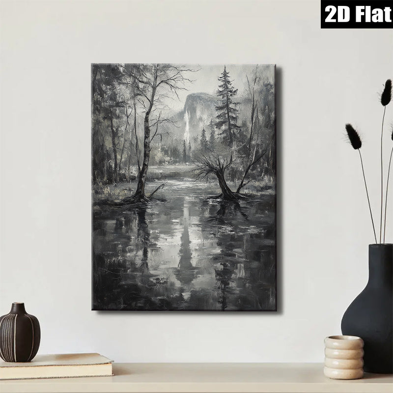 2D flat 1pc Yosemite Valley Reflections Serene Landscape Wall Art Canvas Prints for Living Room Bedroom Home Decor Farmhouse Style Modern Gallery Wrapped