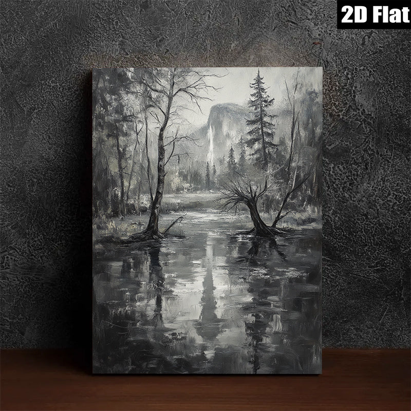 2D flat 1pc Yosemite Valley Reflections Serene Landscape Wall Art Canvas Prints for Living Room Bedroom Home Decor Farmhouse Style Modern Gallery Wrapped