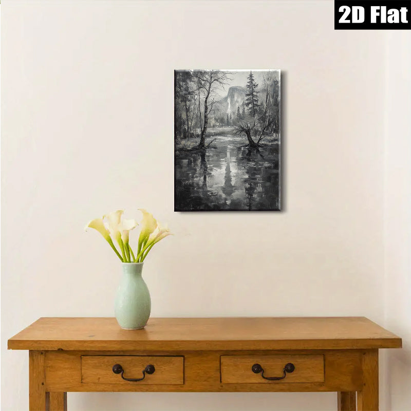 2D flat 1pc Yosemite Valley Reflections Serene Landscape Wall Art Canvas Prints for Living Room Bedroom Home Decor Farmhouse Style Modern Gallery Wrapped