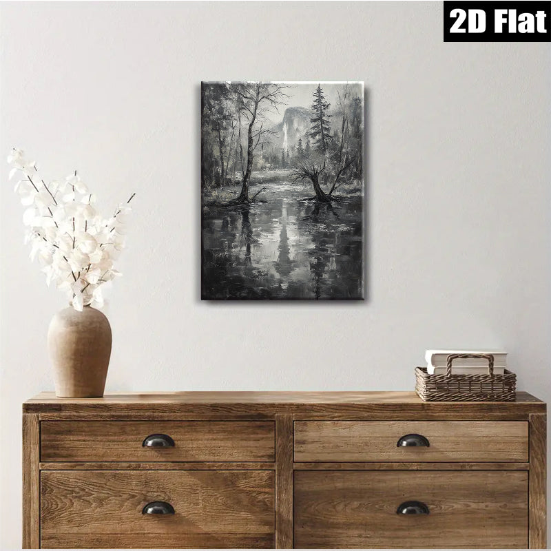 2D flat 1pc Yosemite Valley Reflections Serene Landscape Wall Art Canvas Prints for Living Room Bedroom Home Decor Farmhouse Style Modern Gallery Wrapped