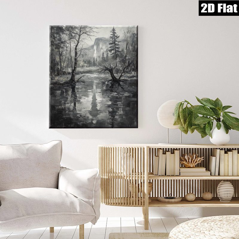 2D flat 1pc Yosemite Valley Reflections Serene Landscape Wall Art Canvas Prints for Living Room Bedroom Home Decor Farmhouse Style Modern Gallery Wrapped