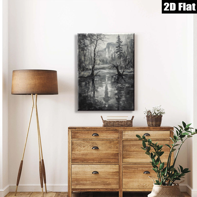 2D flat 1pc Yosemite Valley Reflections Serene Landscape Wall Art Canvas Prints for Living Room Bedroom Home Decor Farmhouse Style Modern Gallery Wrapped