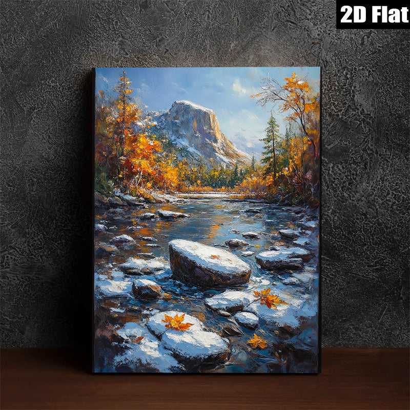2D flat 1pc Yosemite Valley autumn river landscape wall art for living room bedroom home decor farmhouse style canvas prints cozy vibes