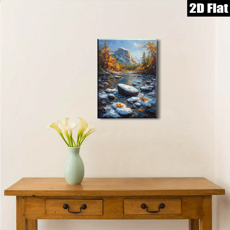 2D flat 1pc Yosemite Valley autumn river landscape wall art for living room bedroom home decor farmhouse style canvas prints cozy vibes