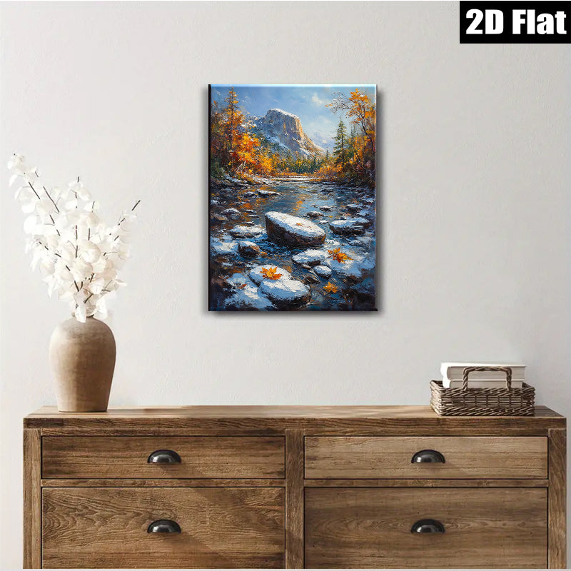 2D flat 1pc Yosemite Valley autumn river landscape wall art for living room bedroom home decor farmhouse style canvas prints cozy vibes