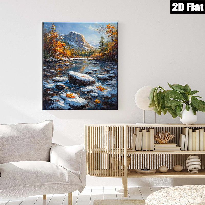 2D flat 1pc Yosemite Valley autumn river landscape wall art for living room bedroom home decor farmhouse style canvas prints cozy vibes