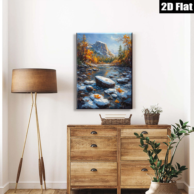 2D flat 1pc Yosemite Valley autumn river landscape wall art for living room bedroom home decor farmhouse style canvas prints cozy vibes