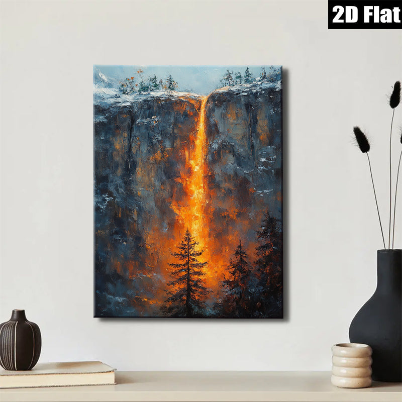 2D flat 1pc Yosemite Waterfall Canyon Landscape Painting Modern Farmhouse Wall Art Decor Living Room Bedroom Office Ready to Hang Gallery Wrapped Canvas Prints