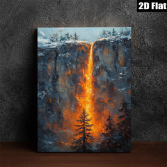 2D flat 1pc Yosemite Waterfall Canyon Landscape Painting Modern Farmhouse Wall Art Decor Living Room Bedroom Office Ready to Hang Gallery Wrapped Canvas Prints