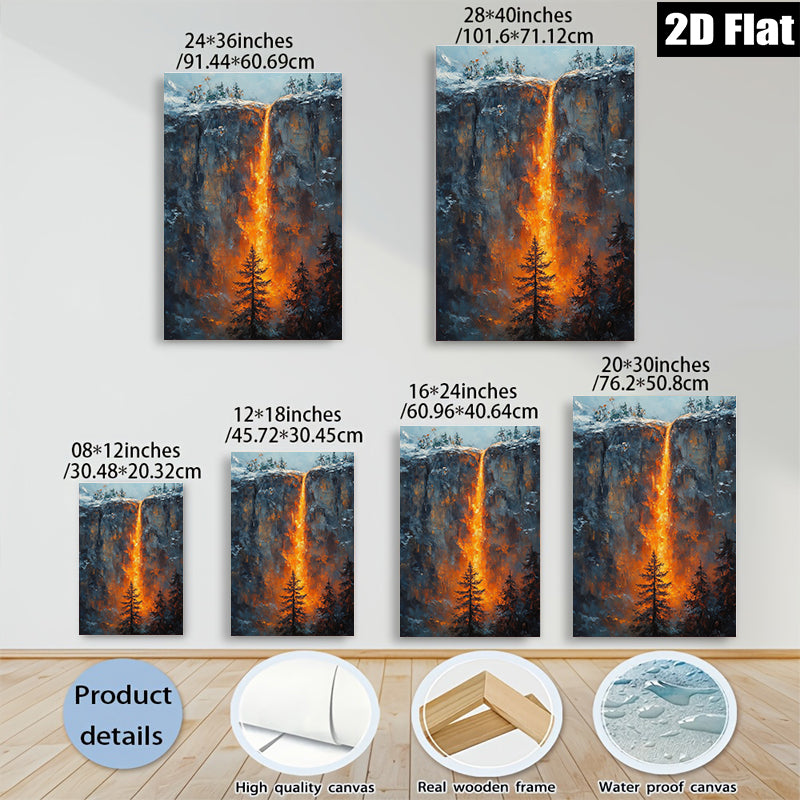 2D flat 1pc Yosemite Waterfall Canyon Landscape Painting Modern Farmhouse Wall Art Decor Living Room Bedroom Office Ready to Hang Gallery Wrapped Canvas Prints
