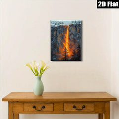 2D flat 1pc Yosemite Waterfall Canyon Landscape Painting Modern Farmhouse Wall Art Decor Living Room Bedroom Office Ready to Hang Gallery Wrapped Canvas Prints