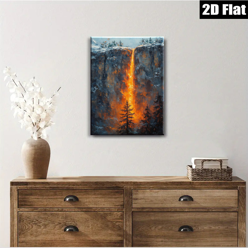 2D flat 1pc Yosemite Waterfall Canyon Landscape Painting Modern Farmhouse Wall Art Decor Living Room Bedroom Office Ready to Hang Gallery Wrapped Canvas Prints