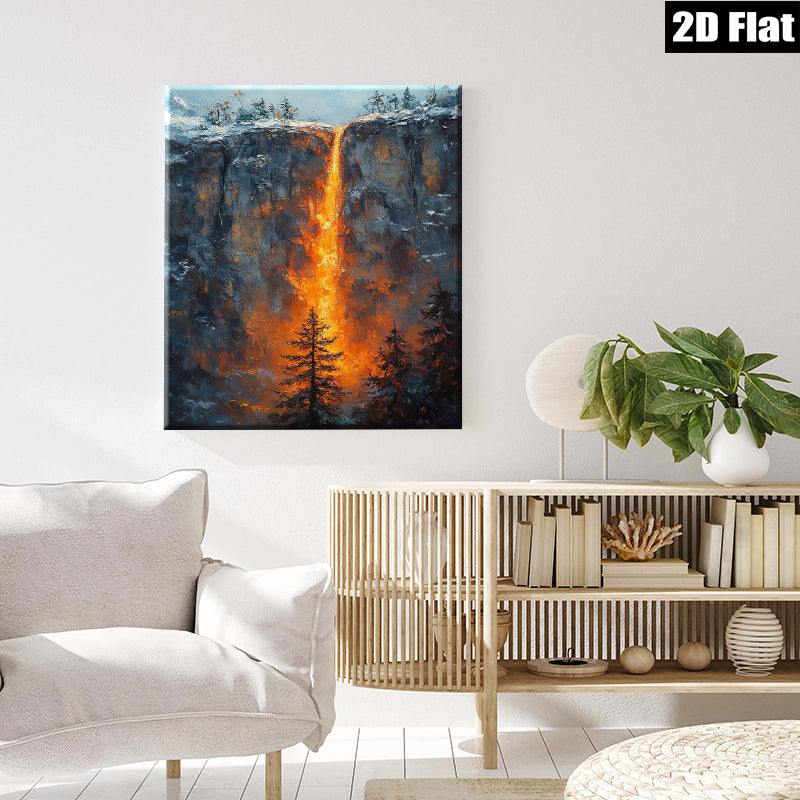 2D flat 1pc Yosemite Waterfall Canyon Landscape Painting Modern Farmhouse Wall Art Decor Living Room Bedroom Office Ready to Hang Gallery Wrapped Canvas Prints
