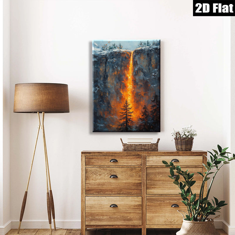 2D flat 1pc Yosemite Waterfall Canyon Landscape Painting Modern Farmhouse Wall Art Decor Living Room Bedroom Office Ready to Hang Gallery Wrapped Canvas Prints