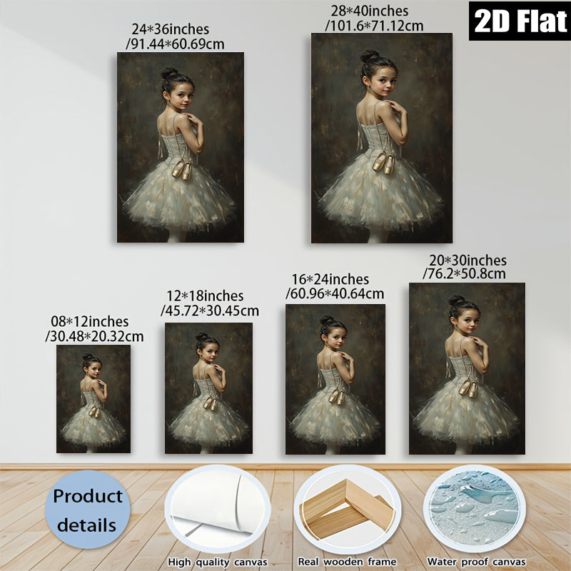 2D flat 1pc Young Ballerina with Pointe Shoes Wall Art for Nursery Bedroom Living Room Modern Farmhouse Decor Canvas Prints Ready to Hang Gallery Wrapped
