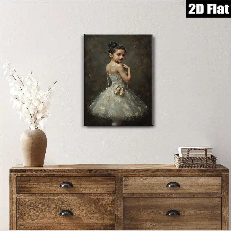 2D flat 1pc Young Ballerina with Pointe Shoes Wall Art for Nursery Bedroom Living Room Modern Farmhouse Decor Canvas Prints Ready to Hang Gallery Wrapped