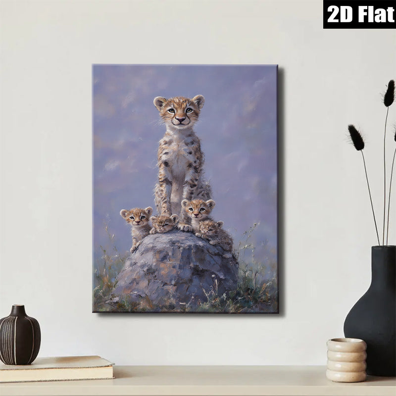 2D flat 1pc Young Cheetah Cubs Stacked Playfully Wildlife Art Canvas Wall Decor Living Room Bedroom Modern Farmhouse Gallery Wrapped Ready To Hang