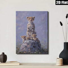 2D flat 1pc Young Cheetah Cubs Stacked Playfully Wildlife Art Canvas Wall Decor Living Room Bedroom Modern Farmhouse Gallery Wrapped Ready To Hang